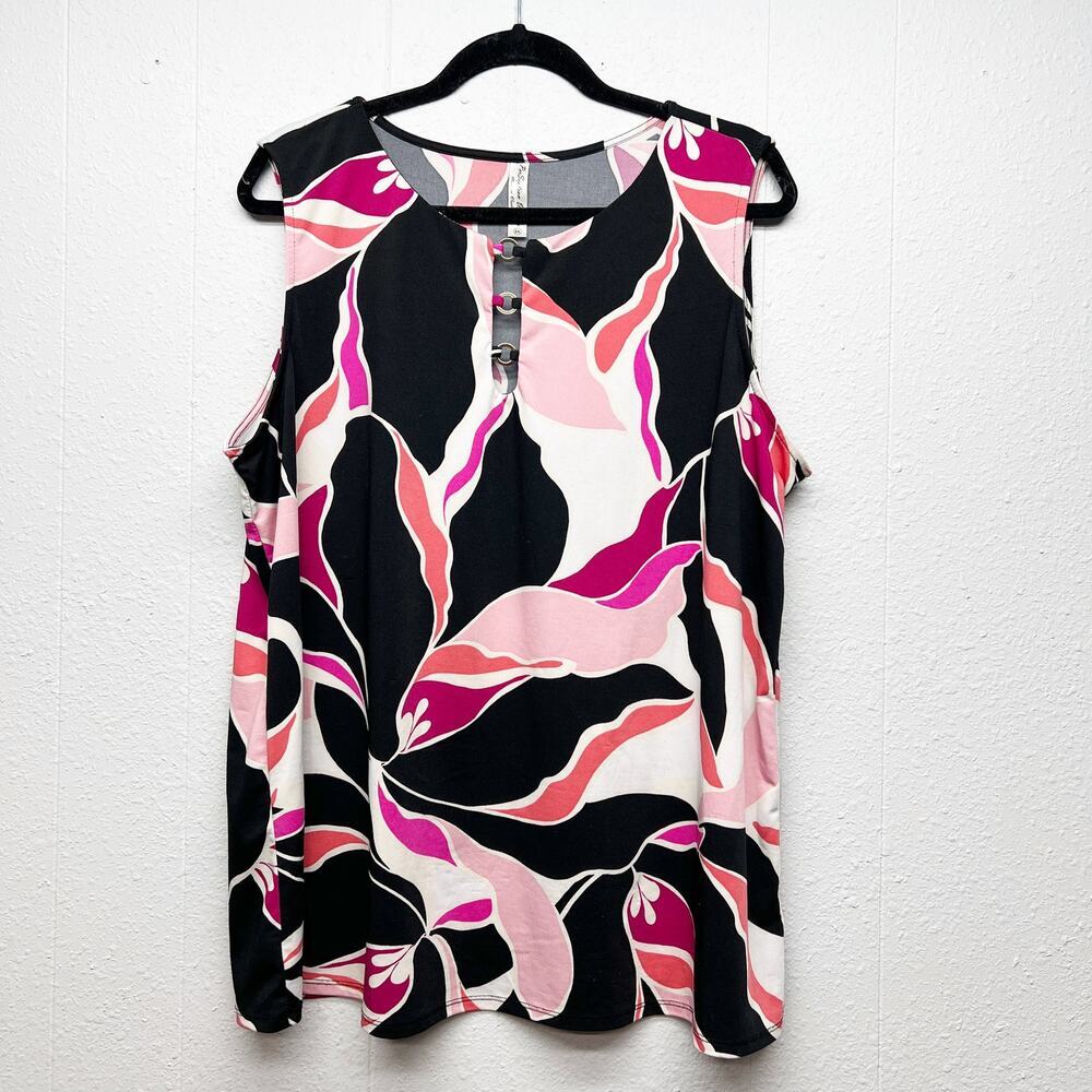 PerSeption Women Dark Floral Top 2X Party Cocktail Event Contemporary Feminine